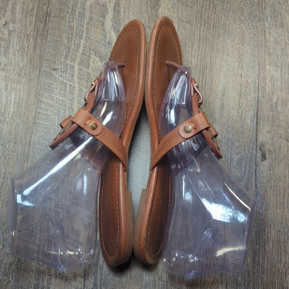 Tory Burch Miller Sandals Vintage Vachetta Tan Leather Medallion Logo Size 9 - Picture 10 of 14